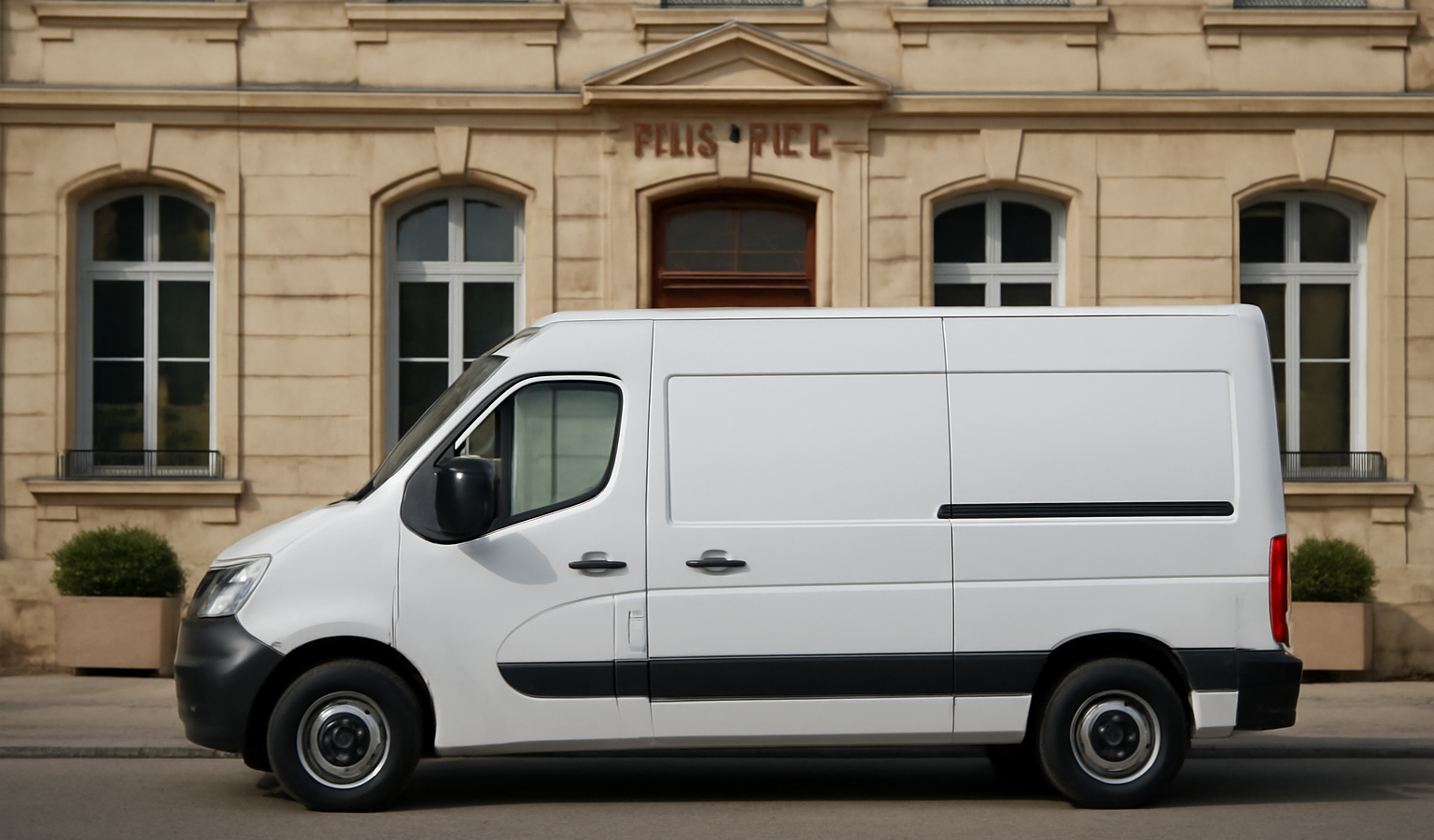 vehicule utilitaire blanc stationné devant mairie