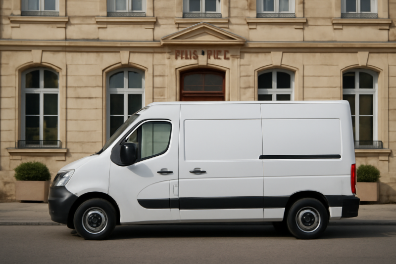 vehicule utilitaire blanc stationné devant mairie
