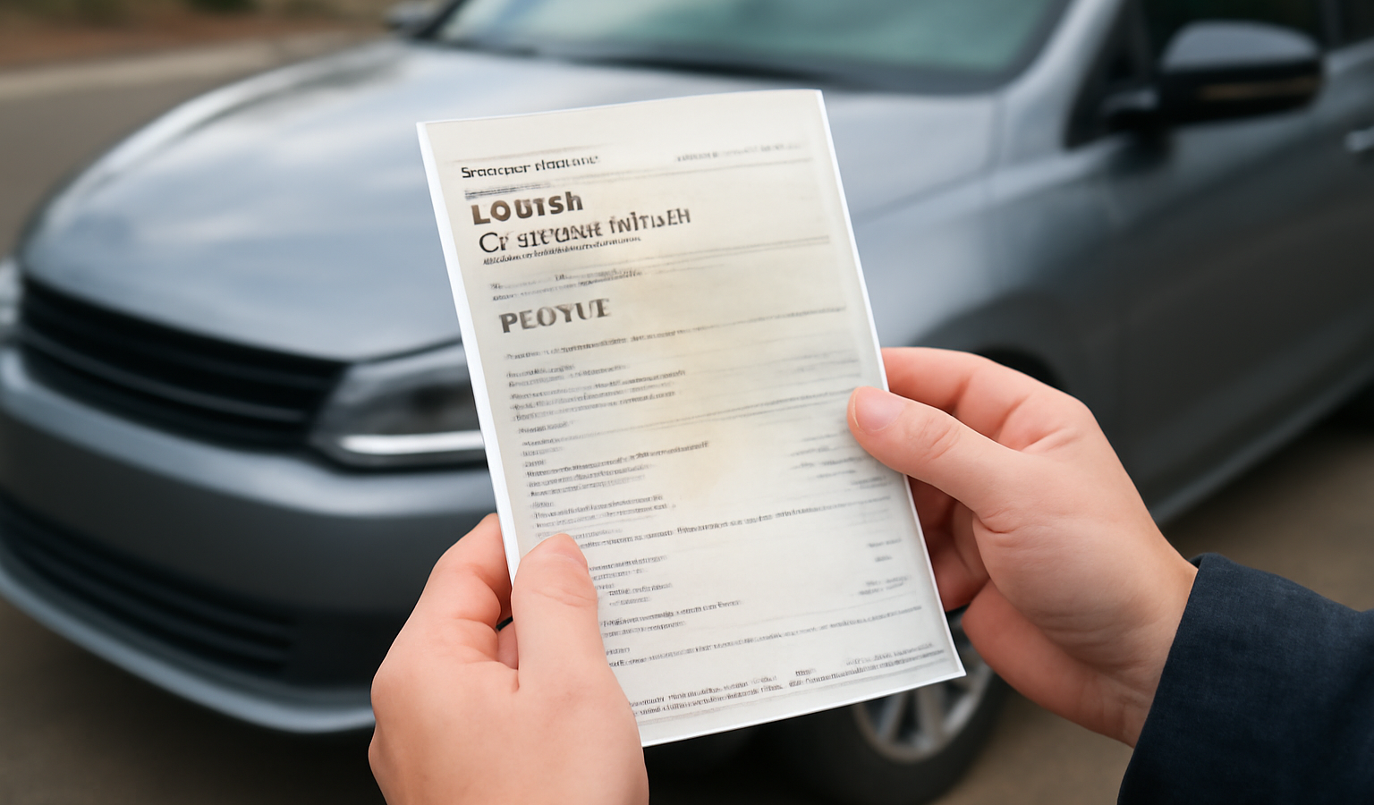 mains tenant carte grise devant voiture
