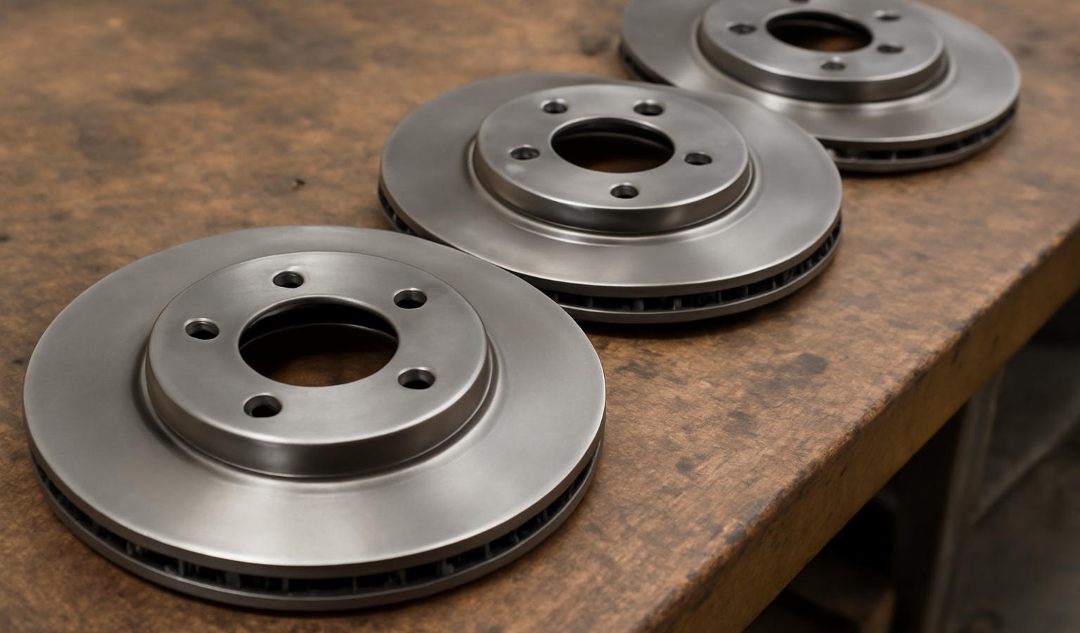 disques de frein alignes sur etabli