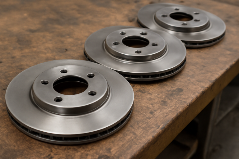 disques de frein alignes sur etabli