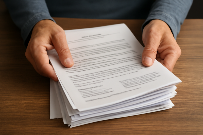 mains serrant des papiers administratifs