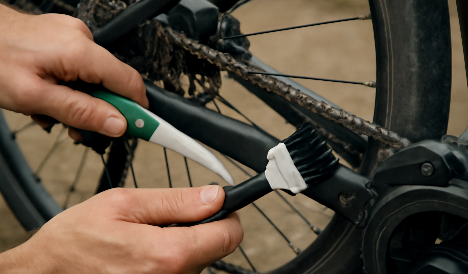 mains nettoyant chaîne de vélo électrique