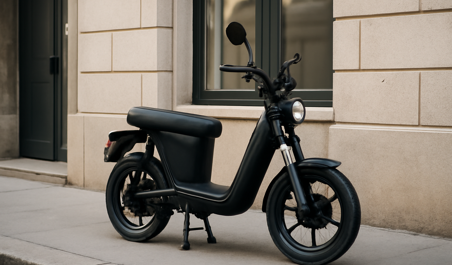 cyclomoteur électrique garé devant immeuble
