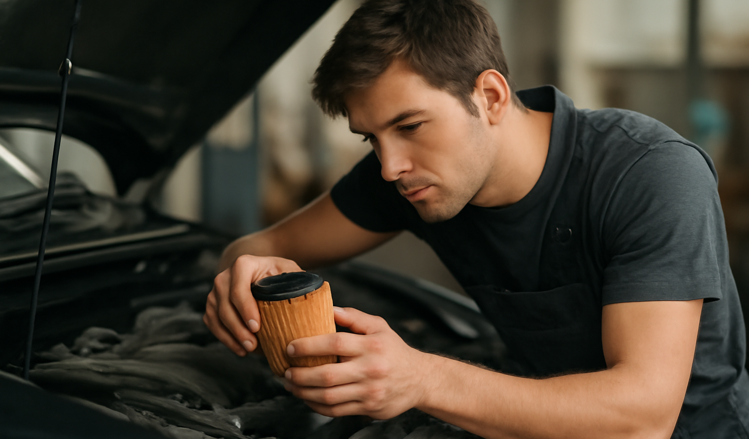 jeune garagiste changeant un filtre voiture