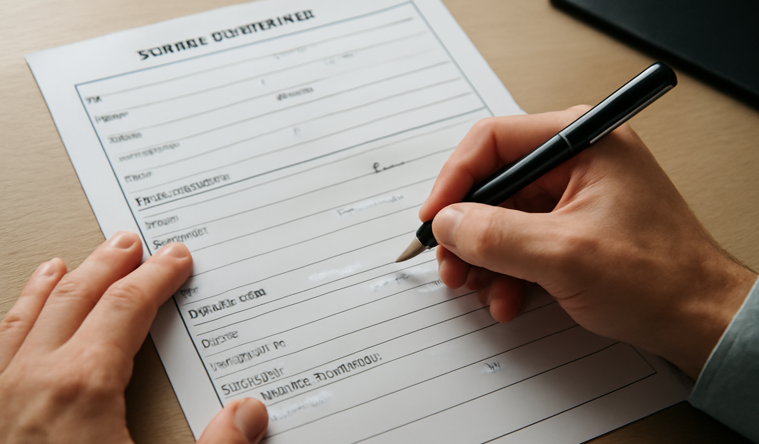 mains remplissant formulaire administratif voiture