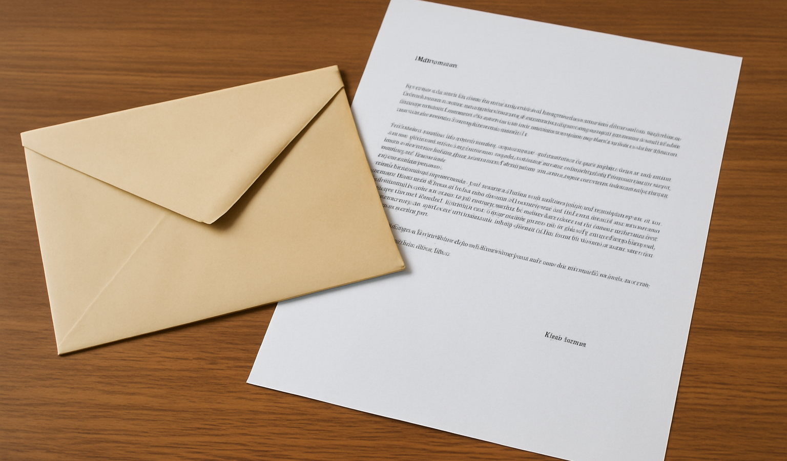 enveloppe et document officiel posés sur bureau