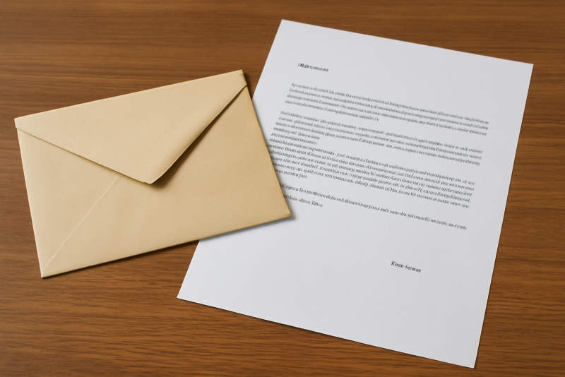 enveloppe et document officiel posés sur bureau