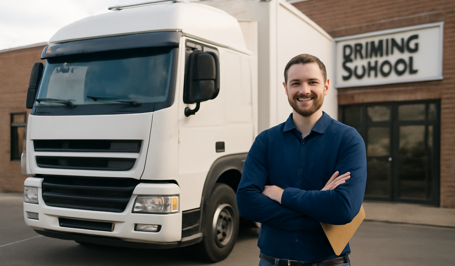 camion et candidat devant centre de formation