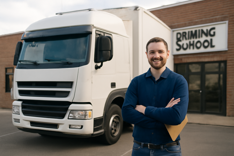 camion et candidat devant centre de formation