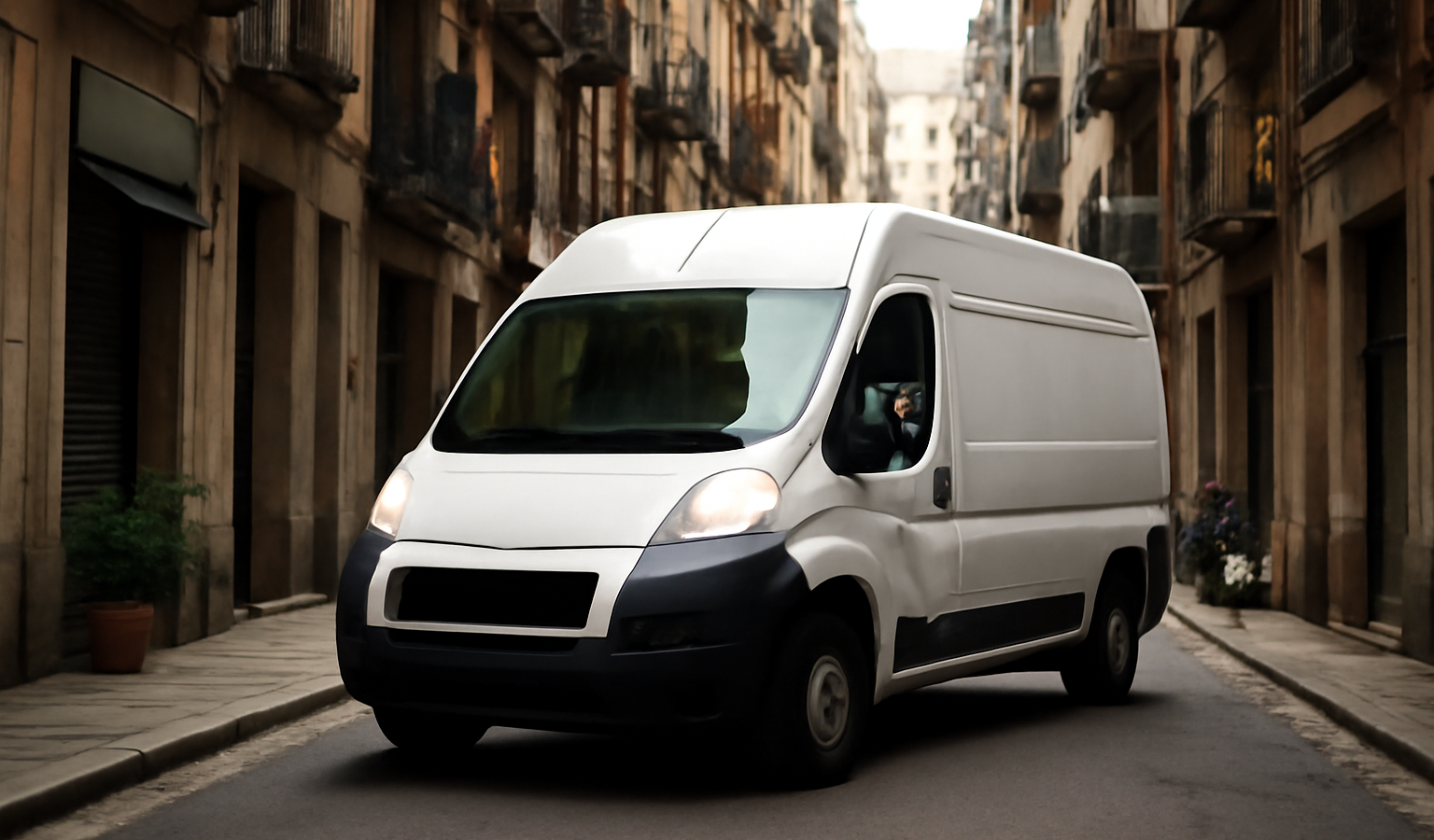 camionette effectuant livraison en quartier dense