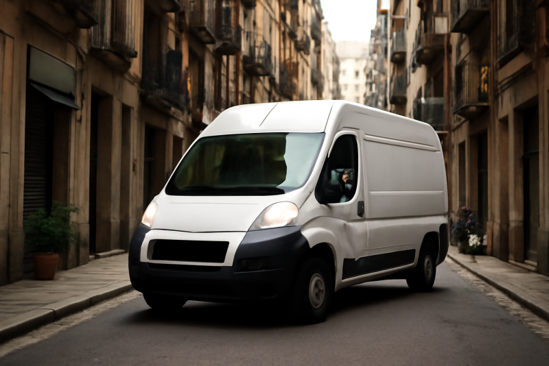 camionette effectuant livraison en quartier dense