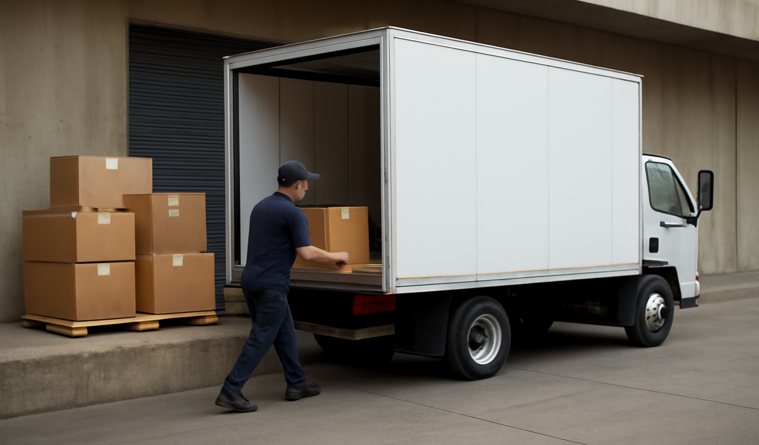 camion de livraison chargeant des colis sur quai