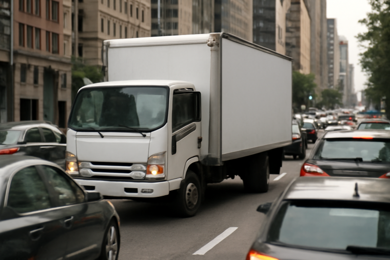camion de livraison dans embouteillage urbain