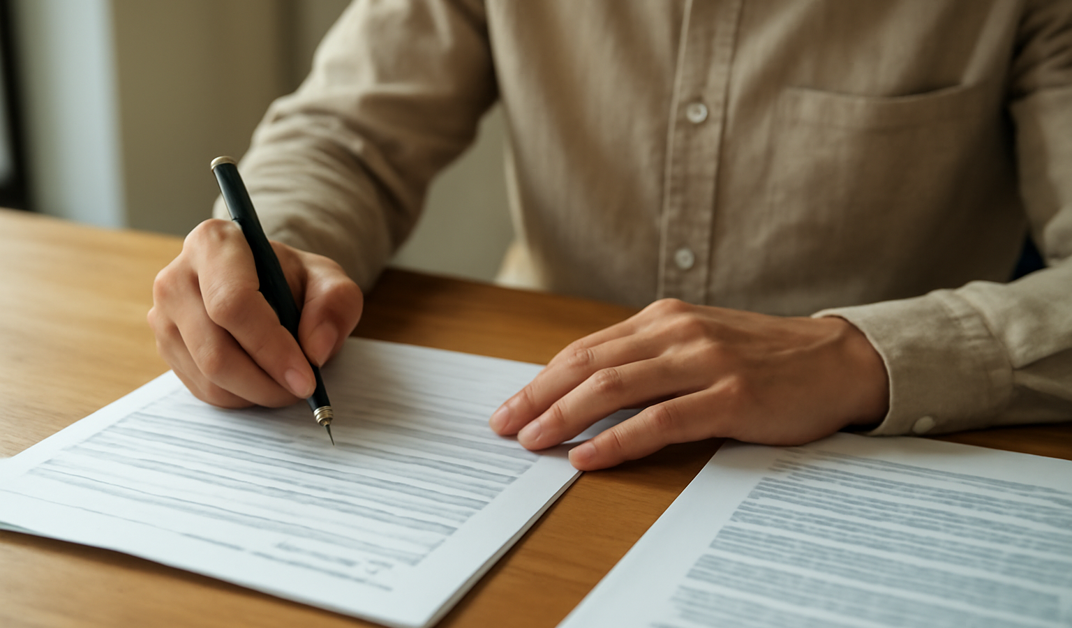 personne remplissant dossier administratif a table