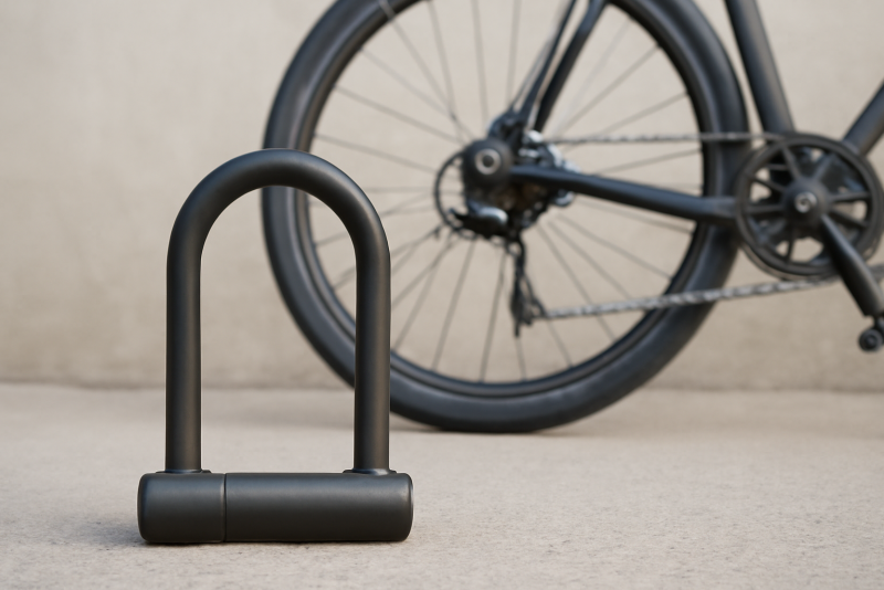 antivol en u posé à côté d'un vélo