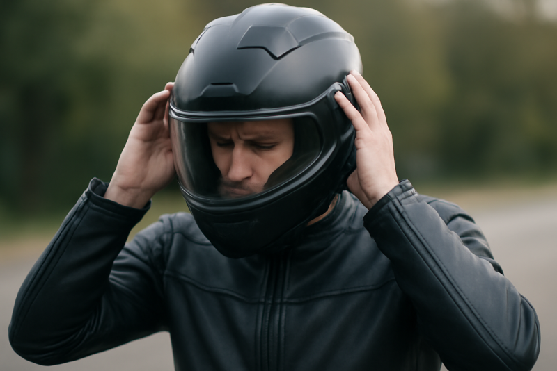 motard ajustant son casque integral avant sortie
