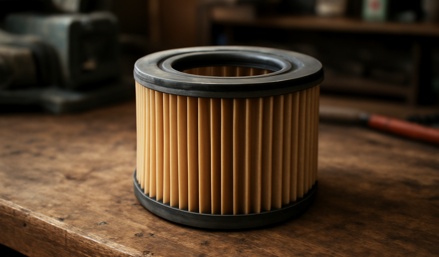 filtre posé sur établi d'atelier
