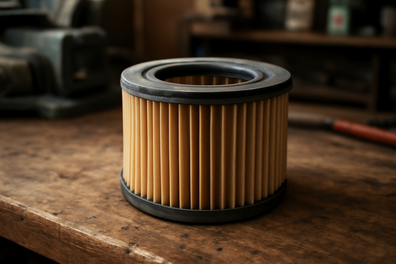 filtre posé sur établi d'atelier