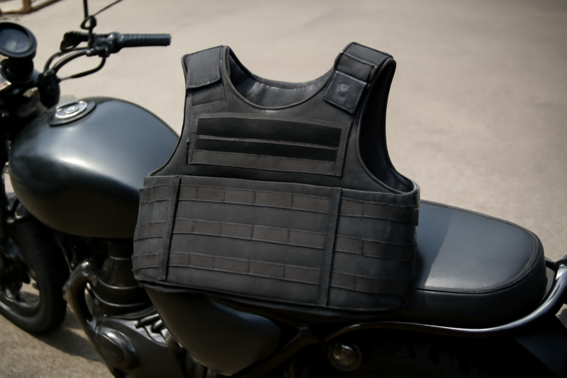 gilet de protection posé sur selle de moto