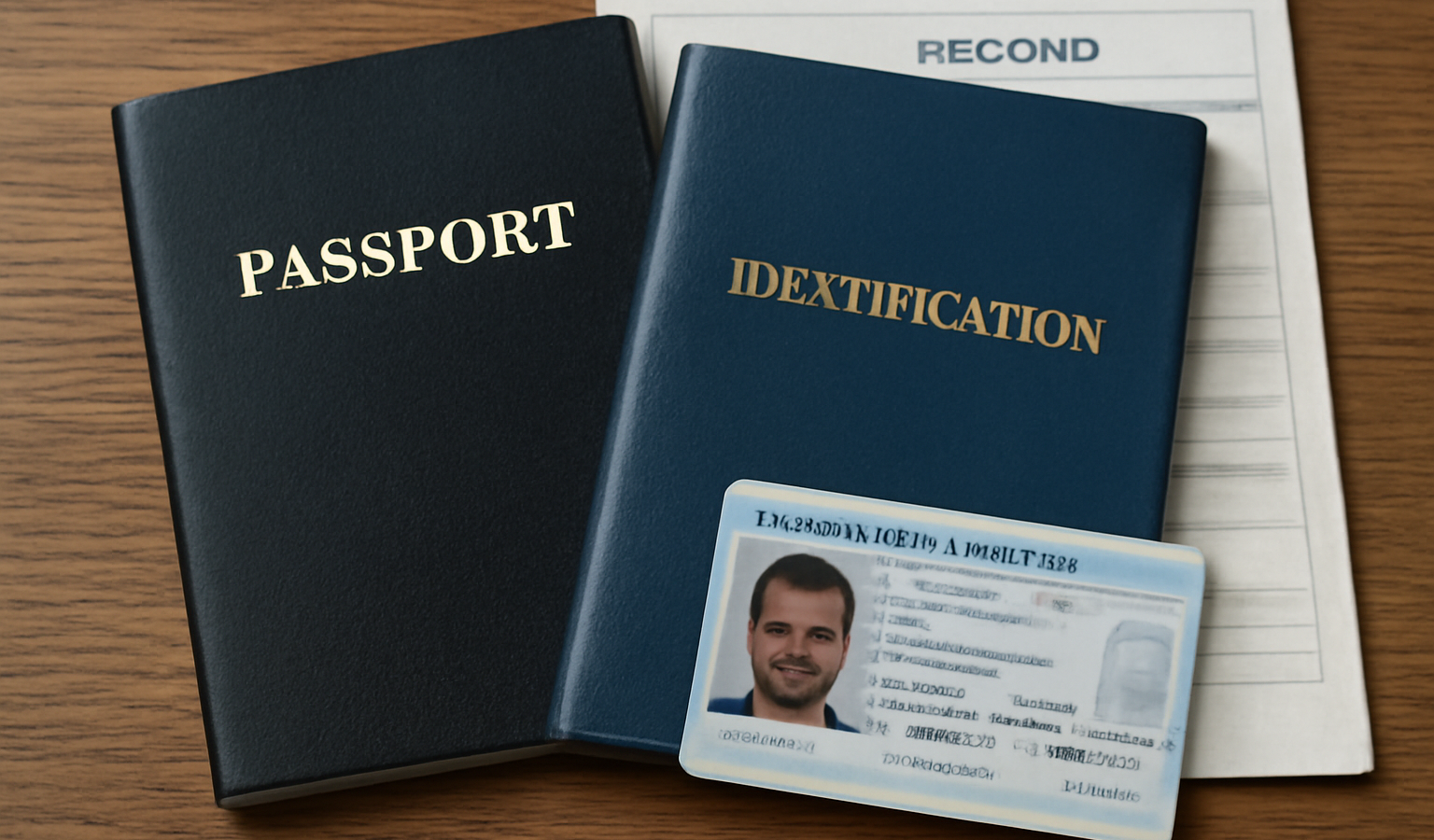 dos de dossiers et pièces d'identité sur table