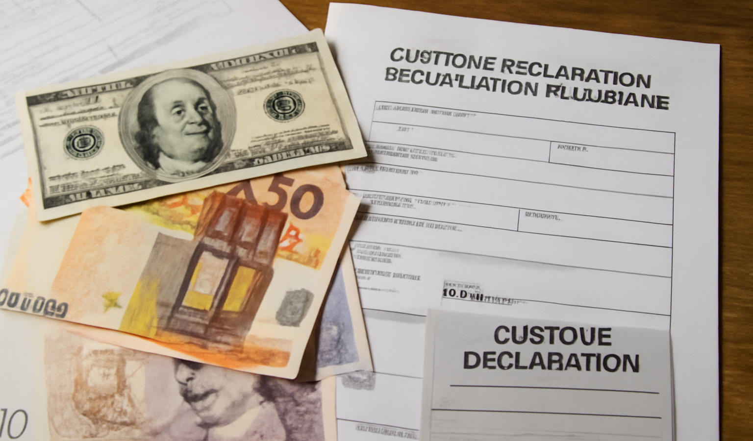 billets et documents douaniers sur table