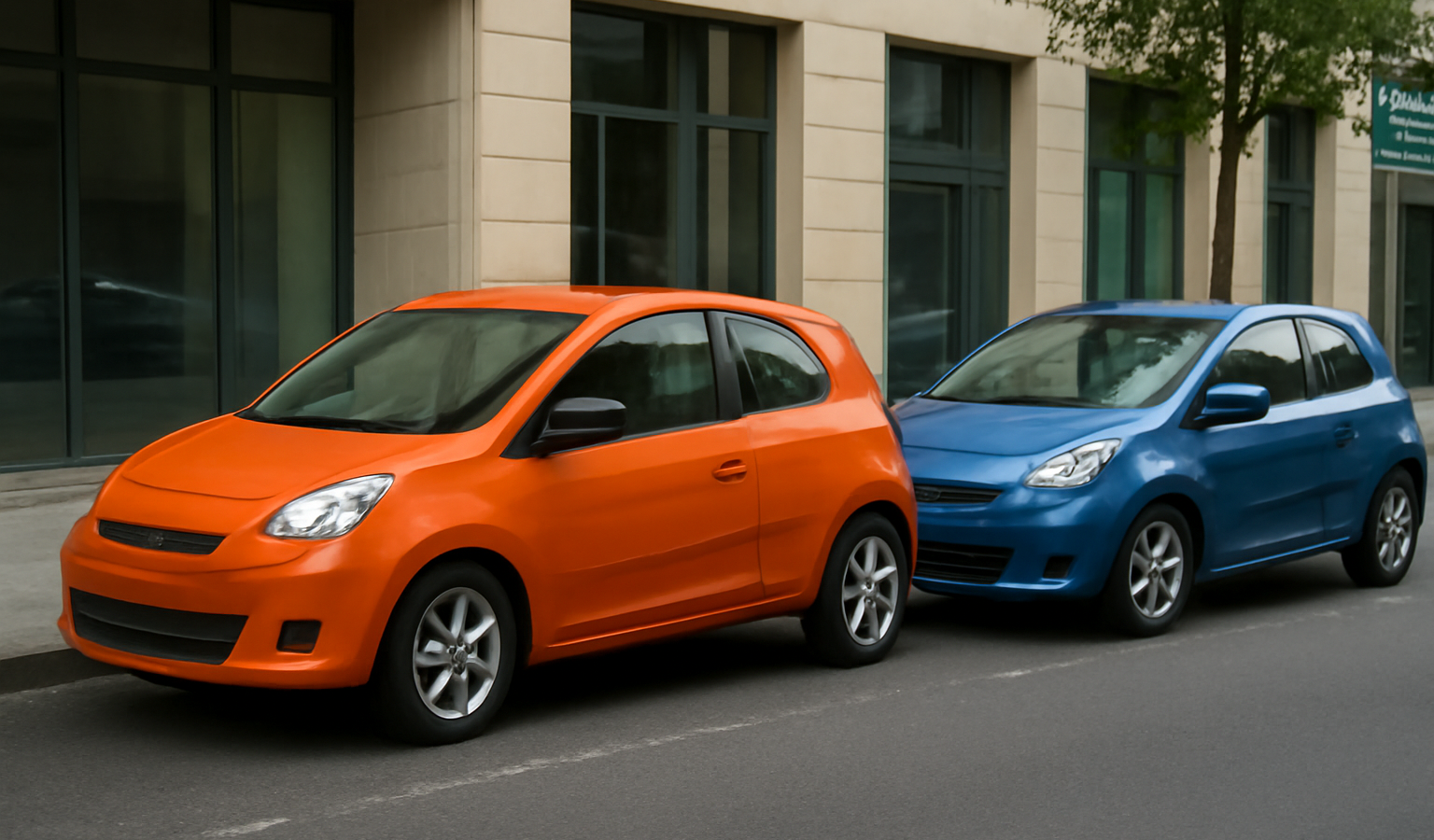 deux voitures compactes garées en ville