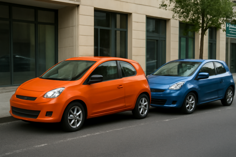 deux voitures compactes garées en ville