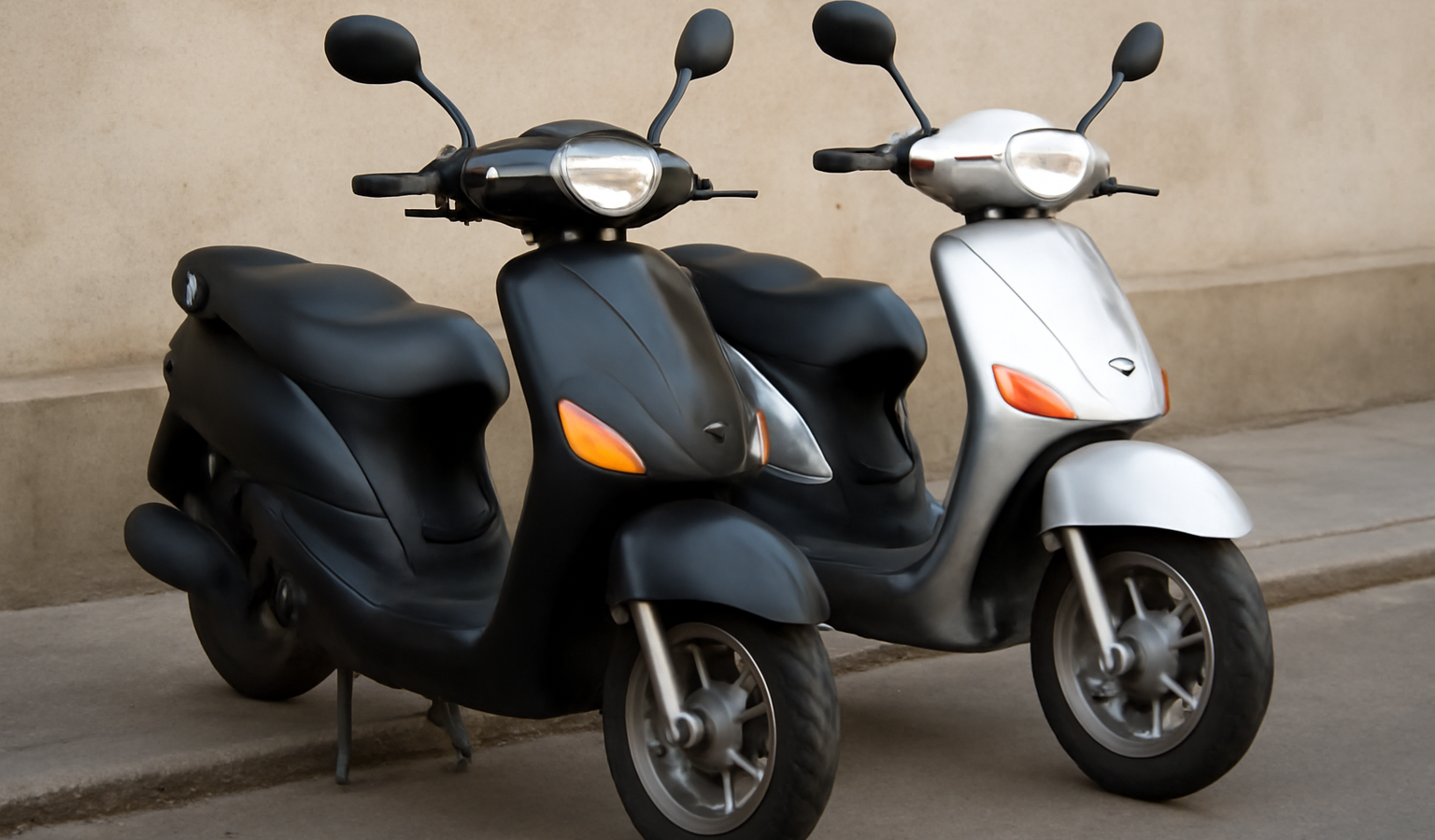 deux scooters stationnes cote a cote