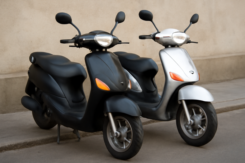 deux scooters stationnes cote a cote