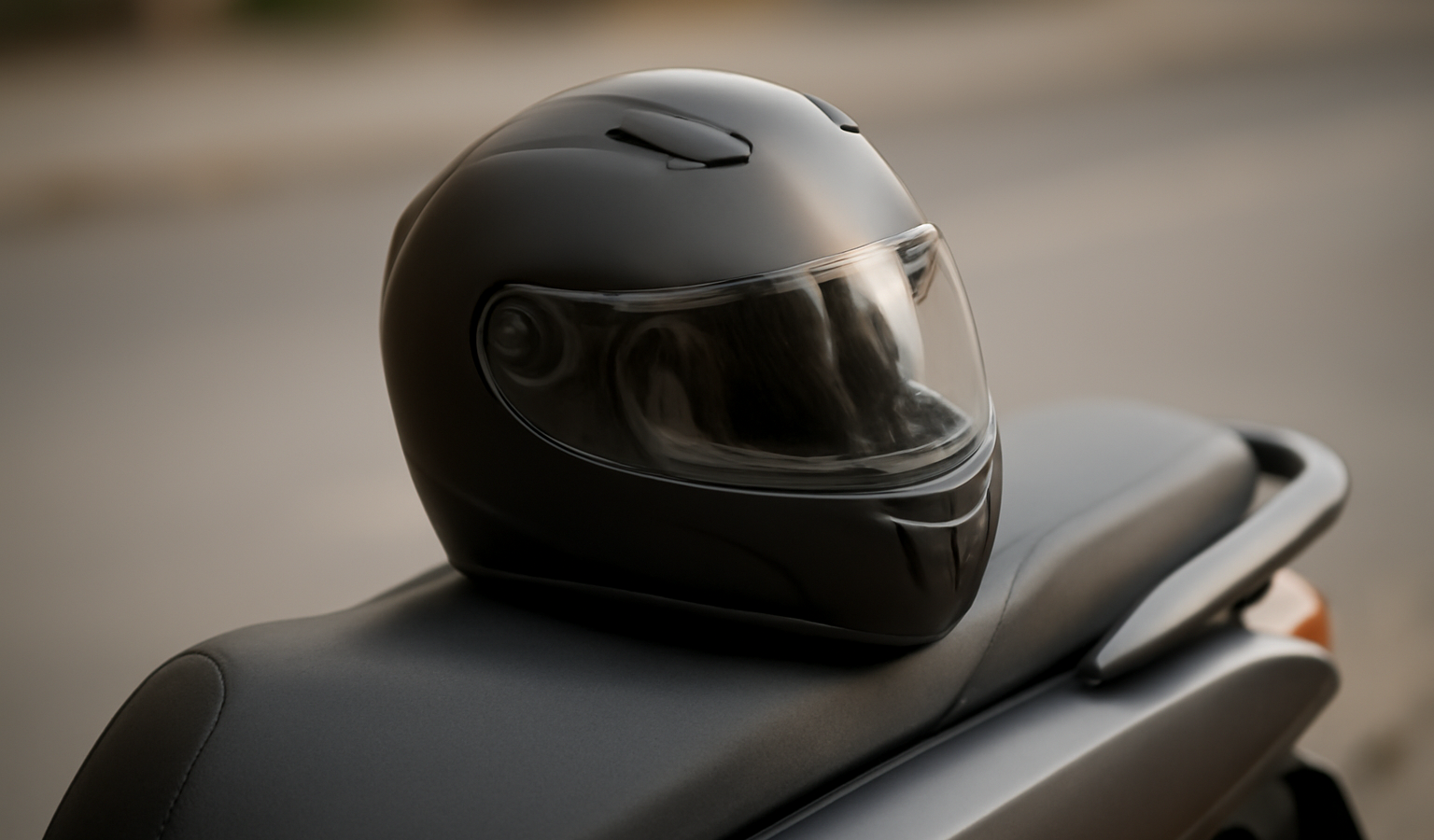 casque moto posé sur selle de scooter