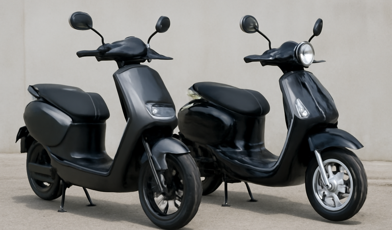 scooter electrique et scooter thermique cote a cote
