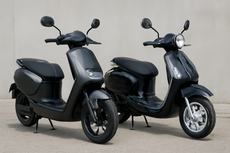 scooter electrique et scooter thermique cote a cote