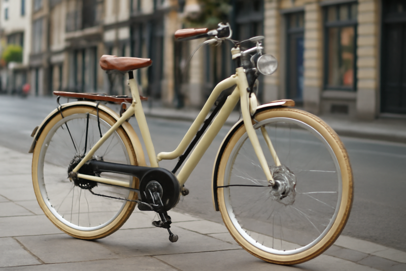 velo electrique au design retro stationne en ville