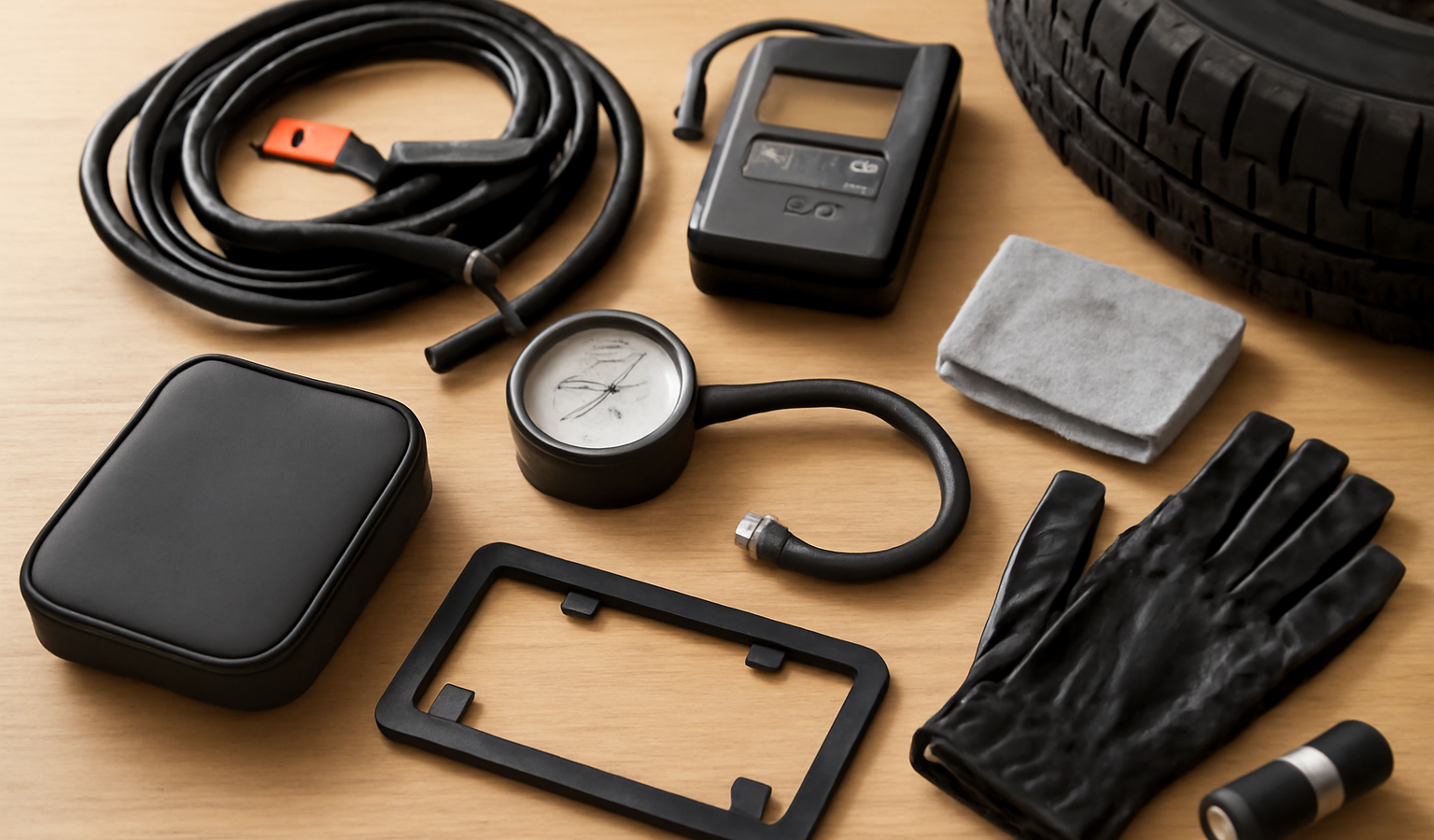 accessoires auto étalés sur table de démonstration