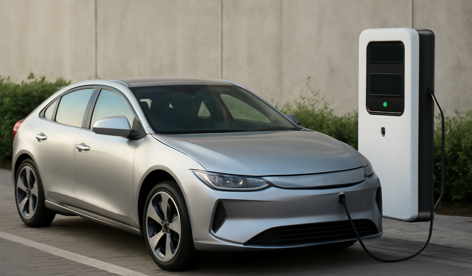 voiture électrique garée devant borne de recharge