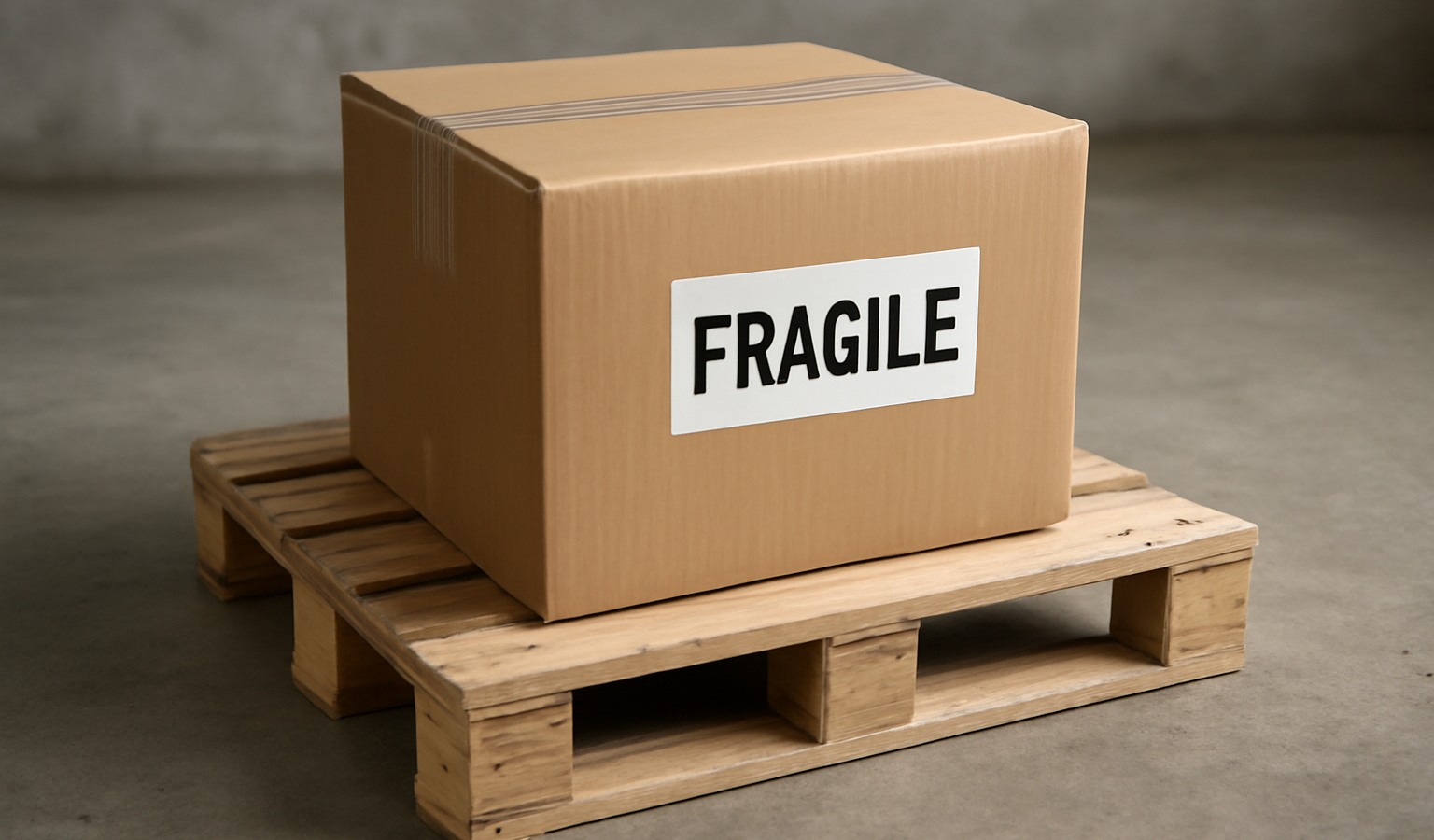 colis fragile emballé posé sur palette d'expédition