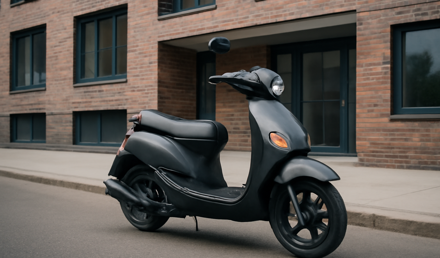 scooter stationné devant immeuble urbain