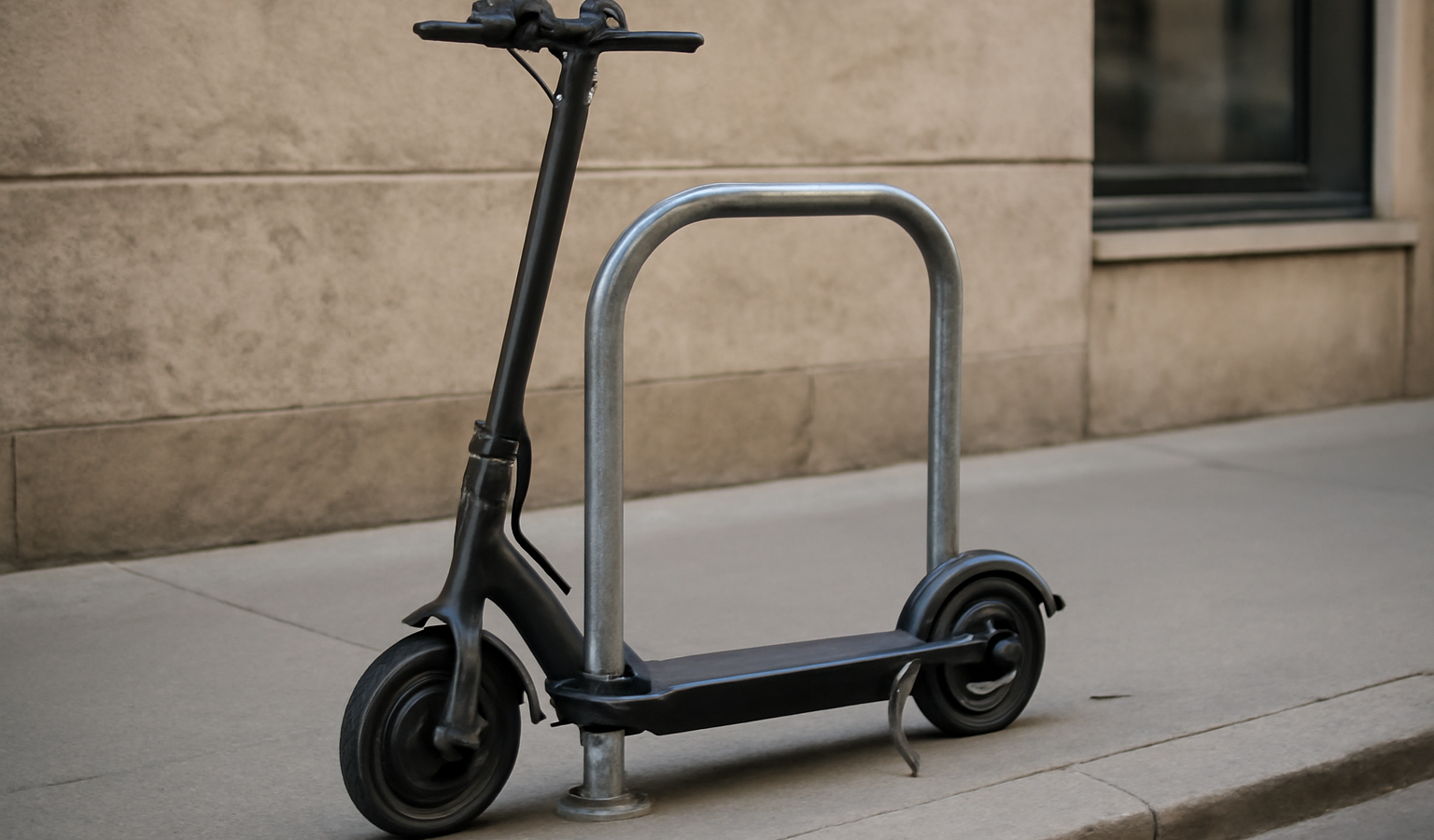 scooter attache a arceau urbain