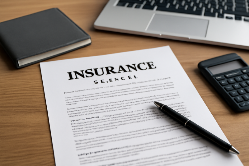 contrat d'assurance posé sur bureau professionnel