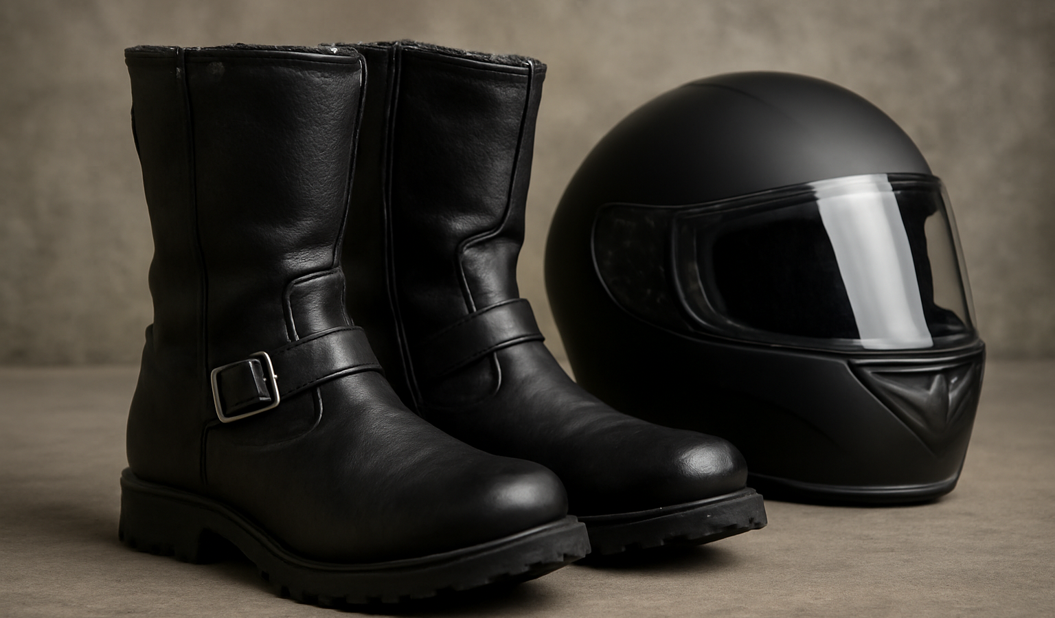 bottes moto posees pres d un casque