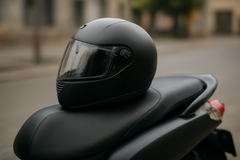 casque pose sur selle de scooter