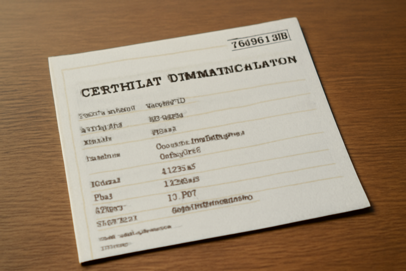 document d'immatriculation pose sur table