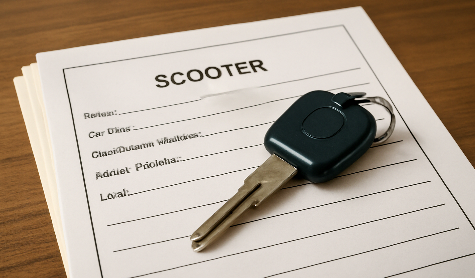 dossier et clef de scooter sur table