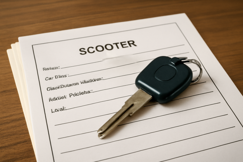 dossier et clef de scooter sur table