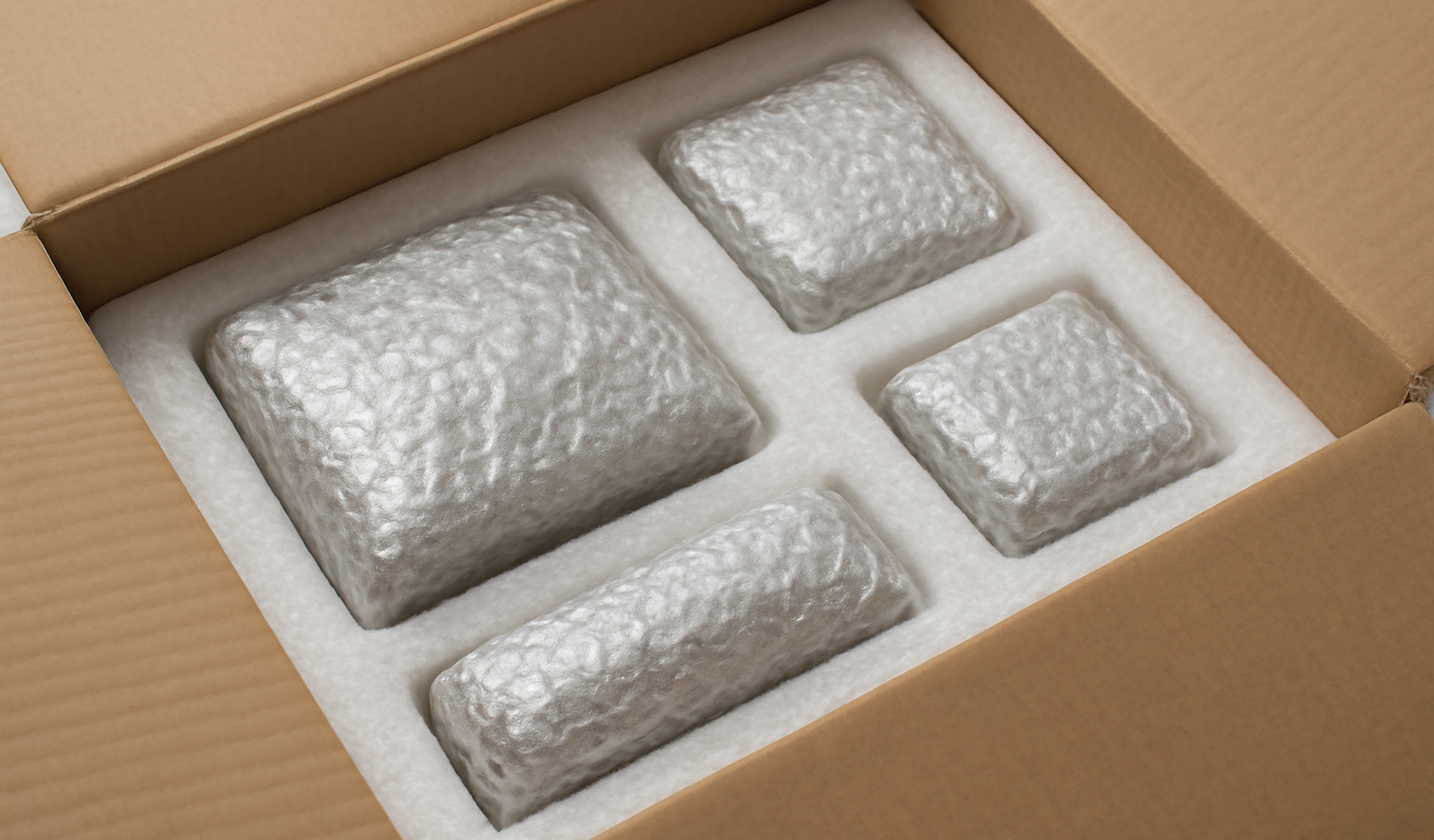 cartons avec mousse et pieces delicatement emballees