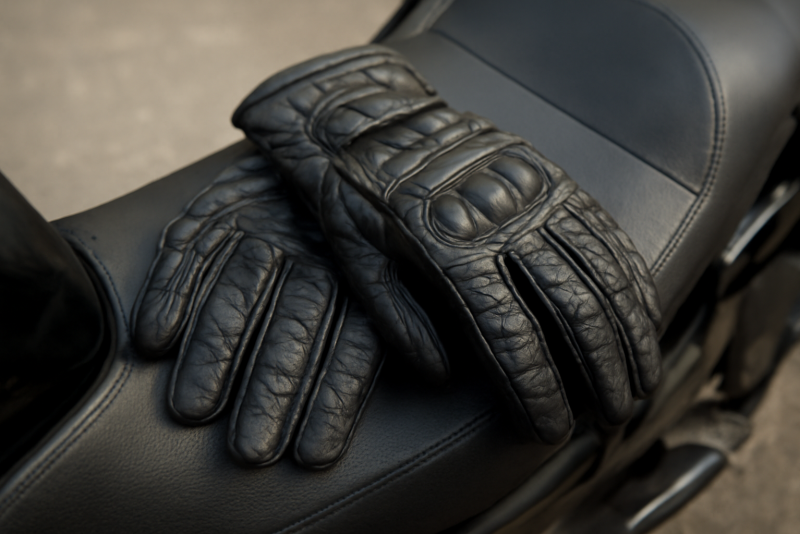 paire de gants moto posée sur siège