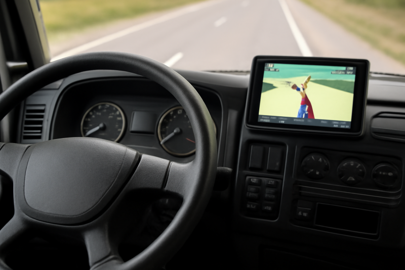 tableau de bord de camion avec ecran GPS