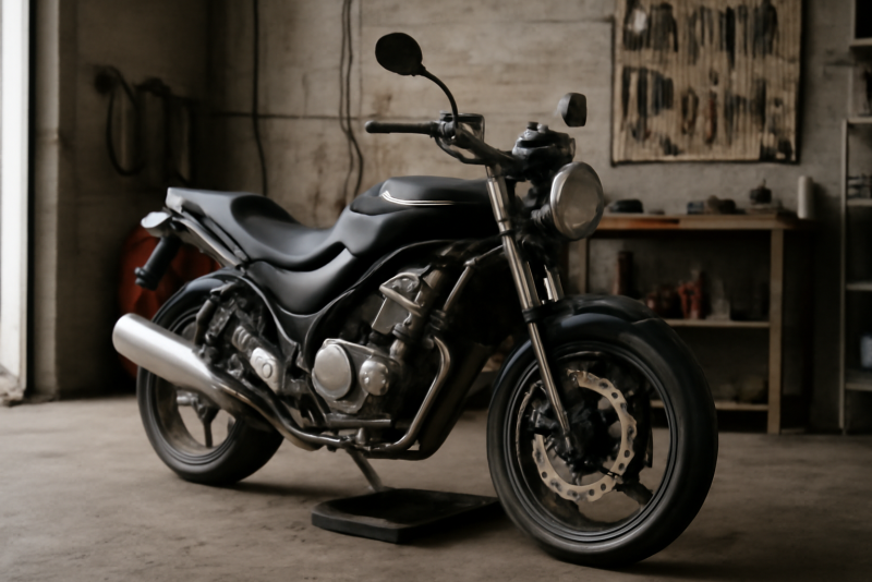 moto garée dans un garage pour revision