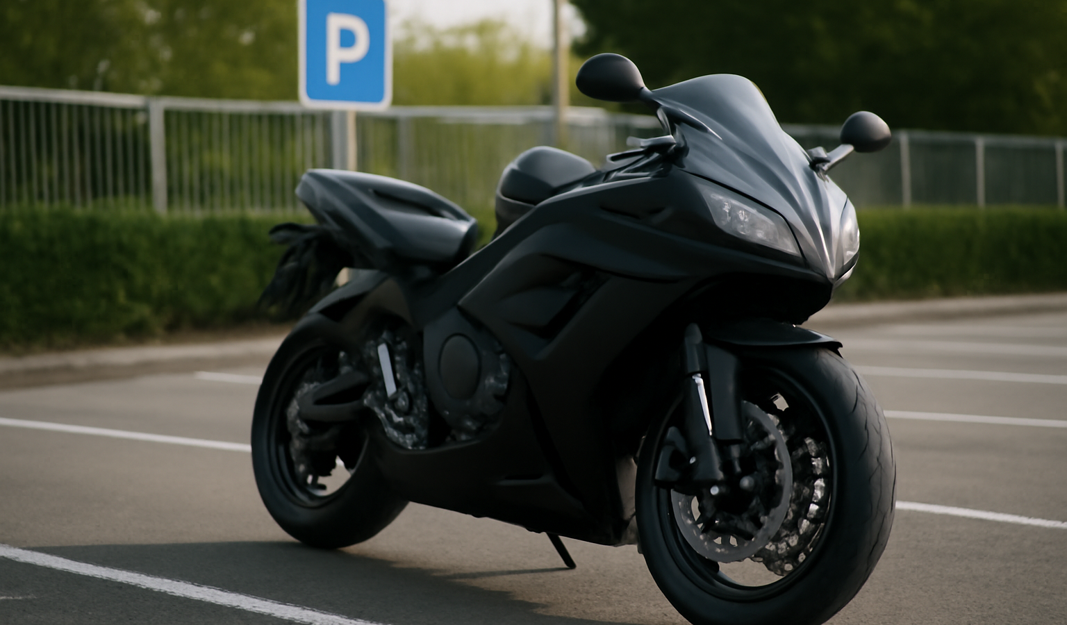 moto sportive garée près d'un parking